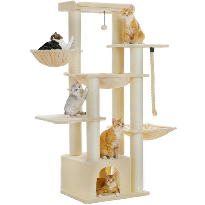 Arbre à chat moderne avec poteaux sisal hamac et perchoirs pour chats d'intérieur